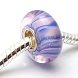 Bleek2Sheek Murano Glass Purple, Blue and White Charm Beads (Set of 2) Fits Pandora