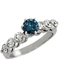 1.10 Ct VS Round Certified Blue and White Solid 14K White Gold Ring