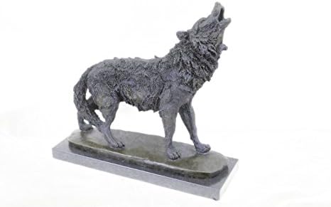 Handmade Bronze Sculpture, Statue Excellence Wolf Carve Marble Art, When People Think Of Wolves They Think Of Their Lethal Hunting Skills, Howling And The Pack. The Art Of Howling Is Their Sou...