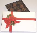 Scott's Cakes Cocoa Covered Dark and Pecan Dark Chocolate Truffles 1 Pound Ribbon n Holly Box
