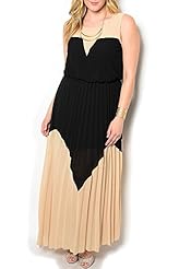 Plus Size Two-Toned Polyester Sheer Maxi Dress 