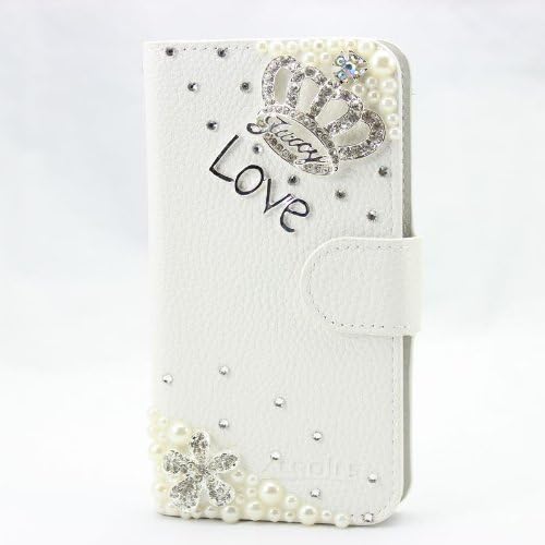 Kyocera Hydro Wave C6740 piaopiao fashion 3d bling leather wallet card flip stand Case Cover Skin (crown silver)
