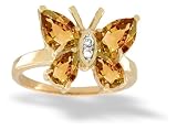 14K Yellow Gold Genuine Pear Citrine and Diamond Butterfly Ring
