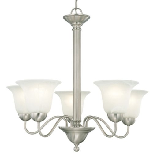 Thomas Lighting SL8811-78 Riva Five-Light Chandelier Brushed Nickel Finish with Etched Alabaster Style Glass Image Thomas Lighting SL8811-78 Riva Five-Light Chandelier Brushed Nickel Finish with Etched Alabaster Style Glass