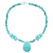 Turquoise Bead Choker Necklace with Teardrop Turquoise Pendant and Sterling Silver Accents, 15 1/2" Length, #7827