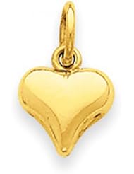 14k Yellow Gold Angular Puffed Heart Charm For Ladies