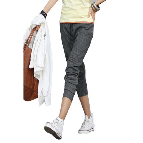 Allegra K Woman Elastic Waistband Casual Pencil Pants Dark Gray M