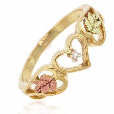 Genuine Diamond Accent Heart Leaf Tri Color 24K Gold over Silver Ring