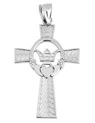 White Gold Irish Claddagh Cross Pendant (14k)