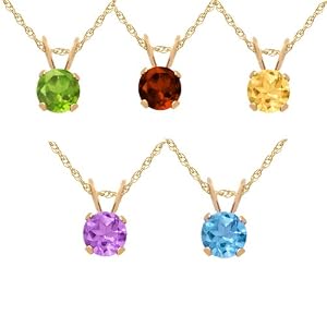 10k Yellow Gold 5 Piece Individually Boxed 5mm Round Amethyst, Blue Topaz,... by