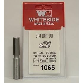 Click here to buy WHITESIDE MACHINE 1065 CARBIDE-TIP 2 FLUTE STRAIGHT ROUTER BIT 7 16 DIA X 1-1 4 CL X 1 2... by Whiteside.