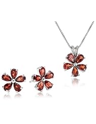 Sterling Silver Gemstone Flower Studs and Pendant Box Set (2.40 cttw)