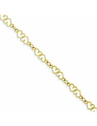 14K Gold Double Heart Link Bracelet 7.5 Inches