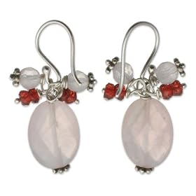 Rose quartz earrings, 'Romance' 1 W 1 L by NOVICA