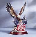 PATRIOTIC BALD EAGLE SCULPTURE WOOD BASE STAUE FIGURE
