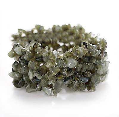 Labradorite Gemstone Chips Multi-Strand Stretch Bracelet