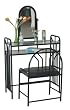 Sturdy Black Metal Vanity With Table & Bench Set Adjustable Mirror