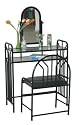 Sturdy Black Metal Vanity With Table & Bench Set Adjustable Mirror