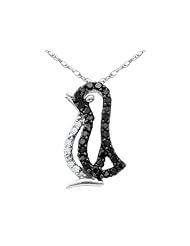 White and Black Diamond Penguin Pendant Necklace 1/6 Carat (ctw) in 10K White Gold with Chain