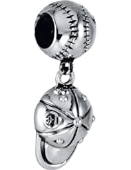Sterling Silver Baseball & Cap Dangle Bead Fits Pandora