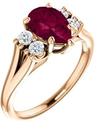 18K Rose Gold 9.00x6.00mm Pear Cut Rhodolite Garnet and Diamond Ring -- LIFETIME WARRANTY