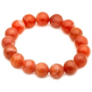 12mm Round Orange Agate Beaded Bracelet, 7.5
