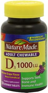 Nature Made Adult Chewable D 1,000 I.U. Tablets, Grape, 120 Count
