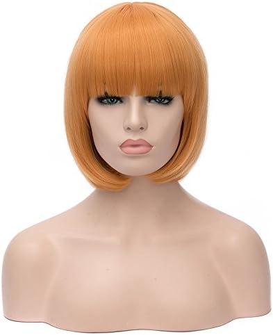 High-Quality Bob Style Wig Disco Party Straight Flat Bang Short Bob Hair Candy Color Cosplay Wigs Natural As Real Hair+ Free Wig Cap