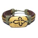 Gothic Cross Tribal Leather Bracelet with Earthtone Cord and Beads