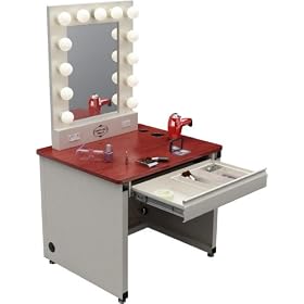 Broadway Lighted Vanity Desk 36'' x 30 - Off White Frame, Cherry Surface by Vanity Girl Hollywood