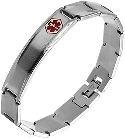 Jewel Hiphop Stainless Steel Link Mens Bracelet with Medical ID Plate to Engrave (8 IN)