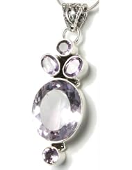 Sterling Silver 16ct. Large Rose de France Natural Untreated Amethyst Pendant- Amethyst 19x16mm