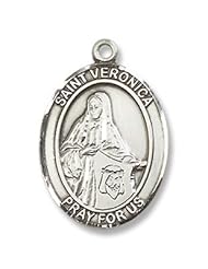 St. Veronica Sterling Silver Medal with 18" Sterling Chain Saint Veronicas Feast Day Is July 12th. She Is the Patron Saint of Photographers and Laundry Workers Is Symbolized By Holding a Veil Bearing the Face of Christ and Carrying the Crown of Thorns.