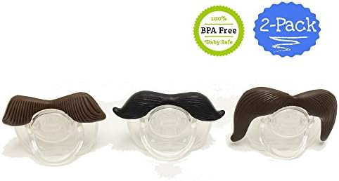 B.B. Mustache Pacifiers by Bodacious Bambino | 2-Packs &amp; 3-Packs Horseshoe &amp; Handlebar - Cute &amp; Funny Pacifier for Babies | BPA-Free
