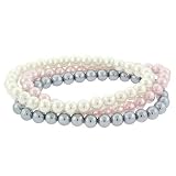 Simulated Pink, Gray, White Pearl Stone 6mm Bead Stretch Bracelet Set