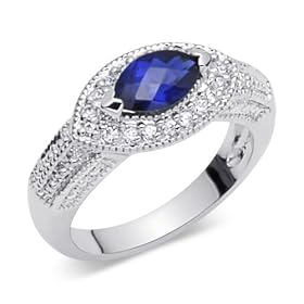 Standout 1.00 carat total weight Marquise Shape Checker Board Created Blue Sapphire &... by 