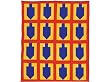 ArtisanStreet's Chanukah Brights Dreidel Comforter. Features Dreidel Shapes In Royal Blue On A Golden Yellow Background With Bright Red Borders. Comforter Is Made From 100% Cotton Fabrics With Hand Tufting & Finishing. Measures 42 X 46 Inches.