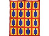 ArtisanStreet's Chanukah Brights Dreidel Comforter. Features Dreidel Shapes In Royal Blue On A Golden Yellow Background With Bright Red Borders. Comforter Is Made From 100% Cotton Fabrics With Hand Tufting & Finishing. Measures 42 X 46 Inches.