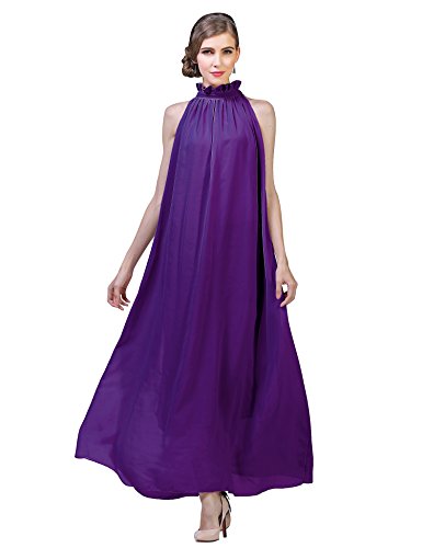 Yacun Women s Fashion Ruffle Neck Sleeveless Chiffon Gown-Purple