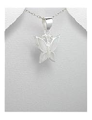 Butterfly Shell Pendant Necklace In 92.5 Sterling Silver