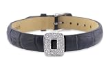 4169 vCib%2BL. SL160  Diamond Clip On Initial letter O with Black Leather Bracelet