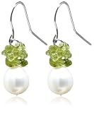 Freshwater 9-10mm Cultured Pearl and Peridot Chip Earrings