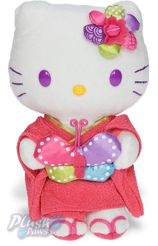 Sanrio - Hello Kitty in Japanese Kimono with Butterfly Plush Soft Toy, 17cm