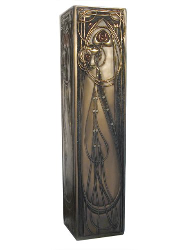 Art Nouveau Geometric Rose and Lady Vase, Bronze Powder Cast 11 1/4-inch