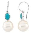 14K White Gold Paspaley South Sea Cultured Pearl and Turquoise Earrings - 11.00mm