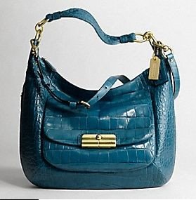 Authentic Coach Kristin Denim Blue Embossed Croc 