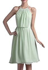 Chiffon Halter Short Evening Dress/Bridesmaid Dress/Prom Dress/Wedding Party Dress 