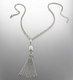 Faux Pearl Multi-Faceted Bead Tassel Necklace