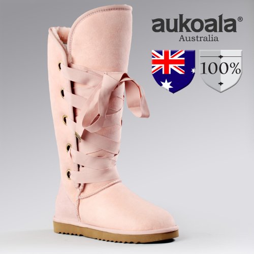 Aukoala Australia Sheepskin Warm Roxy Tall Winter Boots For Womens_Pink_Us Size 4 On Sale