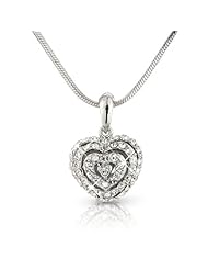 Christmas Present Silver White Gold Tone Spiral Heart Necklace / Pendant and Earrings Xmas Promotion ( Gift Box Included )
